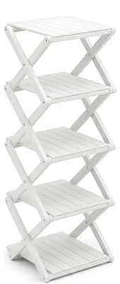Immagine prodotto di Scaffale per scarpe, modello stretto, pieghevole, in legno, colore bianco, con 5 ripiani