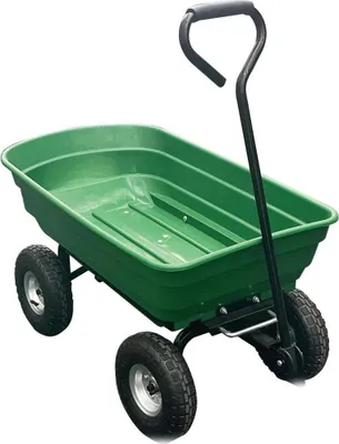 Produktbild von Gartenwagen - Robuster Kippwagen aus Kunststoff - Zweirädriger Anhänger - Tragkraft 540 kg - Mit Standfuß - Grün