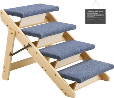 Obrázok produktu pre SucceBuy schody pre domáce zvieratá 630 x 470 x 490 mm, 4-stupňové skladacie drevené rebríky, vhodné pre malé, stredné a veľké domáce zvieratá, ako aj staršie zvieratá a šteniatka do 68 kg, ideálne pre postele, pohovky a autá