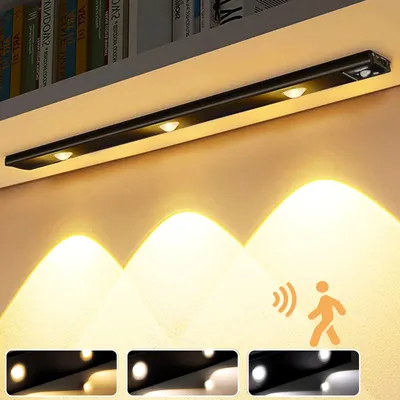 Produktbild von 40cm LED Unterbauleuchte Akku Dimmbar Sensor, Küchenlampe Bewegungsmelder 3 Lichtfarben,Schrankbeleuchtung Schranklicht Aufladbar(Schwarz)