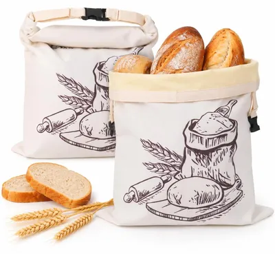 Produktbild von Brotbeutel Brotaufbewahrungsbeutel Bienenwachstuch - Baumwolle - 42 x 33 cm - 2 Stück - Für Sauerteigbrot und Brot
