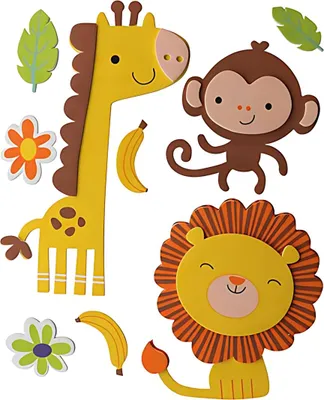 Produktbild von GLOREX Moosgummisticker 3D 13x23cm Giraffe Affe Löwe, selbstklebend