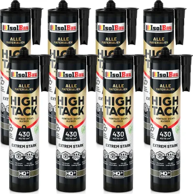Produktbild von Isolbau Montagekleber High Tack - 8 x 470 g Extrem starker Hybrid MS Polymer Baukleber für Innen- & Außenbereich - 400 kg / 10 cm² - Weiß