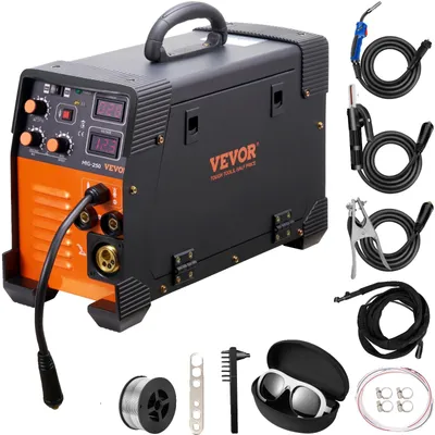 Obrázok produktu pre VEVOR MIG/MMA/TIG 3 v 1 zváračka 50-250A Zváranie zváracím drôtom (0,6 mm a 0,8 mm a 1 mm) Technológia IGBT 2,2-12 m/min rýchlosť drôtu 5,6 kVA Menovitý príkon IP21S Trieda ochrany