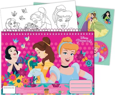 Productafbeelding van Disney Prinsessen, spiraalgebonden schetsboek A4 formaat, met 40 bladzijden en stickers