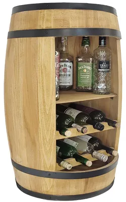 Zdjęcie produktu dla Barek z drewnianą beczką i półkami na wino 80 x 50 cm Komoda Bar domowy na butelki z alkoholem