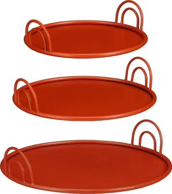 Obrázek produktu pro Mica Decorations Podnos s uchy – sada 3 ks – dekorativní podnos do obývacího pokoje – vhodný také jako podnos na svíčky, podtácek nebo podložka pod květináče – železo – červený