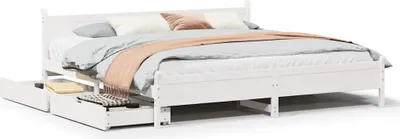 Zdjęcie produktu dla vidaXL Łóżko z litego drewna bez materaca białe 200x200 cm drewno sosnowe