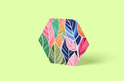 Produktbild von Bunte Blätter Hexagon - Wandbild auf Alu | Größe in cm: 20 x 20