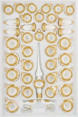 Produktbild von 39 tlg. Glas-Weihnachtskugeln Set in "Vintage Classic Weiss Gold"