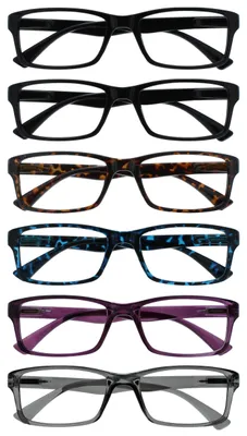 Produktbild von Lesebrille 6er Pack OPULIZE - Rechteckig, Federscharniere, Kratzfest, Schwarz