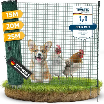Produktbild von NATURIZ® Weidezaun in 15m / 20m / 25m x 90cm Komplettset - mobiler Hundezaun & Hühnerzaun extrem stabil, ohne Strom, Grün (25m)
