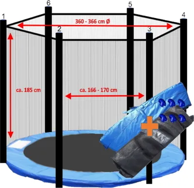 Produktbild von walexo Trampolin Randabdeckung + Sicherheitsnetz für 6 Stangensystem ( 366 cm Ø, Blau/Schwarz )
