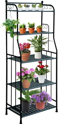 Immagine prodotto di Porta piante in metallo a 5 livelli, con 10 ganci, colore nero, ideale per balconi e giardini