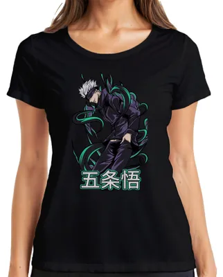 Zdjęcie produktu dla Jujutsu Kaisen Gojo 五条悟 Anime Otaku Gift Cool Blindfold Ladies T-Shirt, czarny, S
