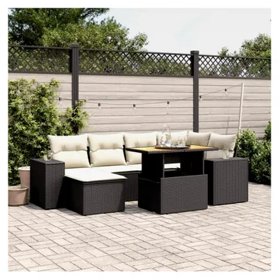 Produktbild von 7-teiliges Gartensofa Set mit Kissen in Schwarz aus Poly Rattan für Terrasse und Balkon