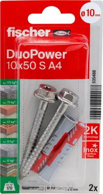 Produktbild von fischer Allzweckdübel DuoPower 10 x 50 S A4, 2 Stück