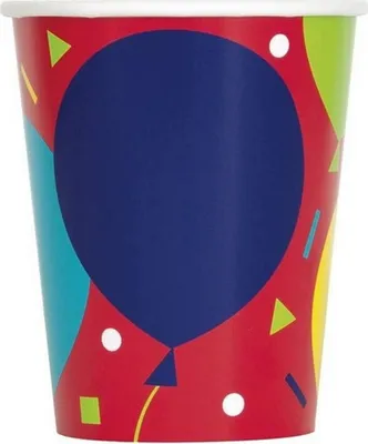 Produktbild von Unique Party - Ballons - Wegwerf-Tasse, Papier, Happy Birthday 8er-Pack SG23196 (Einheitsgröße) (Rot/Blau)
