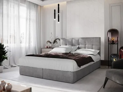 Zdjęcie produktu dla Łóżko boxspring tapicerowane 180 x 200 PURAM – jasnoszare