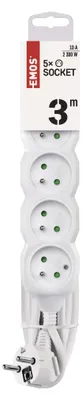 Prodlužovací kabel 3 m / 5 zásuvek / bílý / PVC / 1 mm2