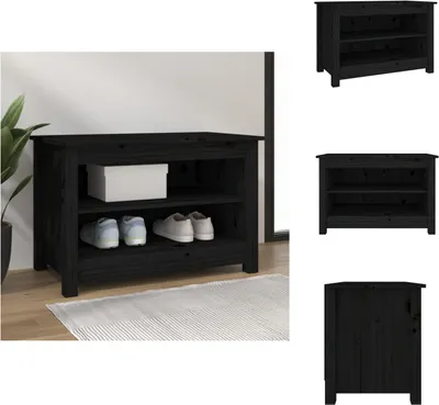 Obrázok produktu pre vidaXL Lavica na topánky čierna 70x38x45,5 cm z masívneho borovicového dreva - Regály a skrinky na topánky