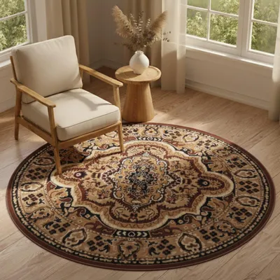 Produktbild von Tapiso Teppich ATLAS Rund orientalisch Vintage braun Wohnzimmer  100 x 100 cm