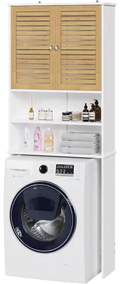 Immagine prodotto di Mobile da bagno con 2 ante in bambù DJ503651, 185,5 x 65 x 24 cm, bianco