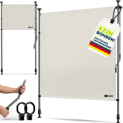 Zdjęcie produktu dla markiza zaciskowa tillvex® markiza pionowa 150x310cm beżowa z korbą ręczną bez wiercenia | wysuwana i nieprzezroczysta osłona prywatności | markiza pionowa balkon taras ogród | osłona prywatności roleta odporna na warunki atmosferyczne