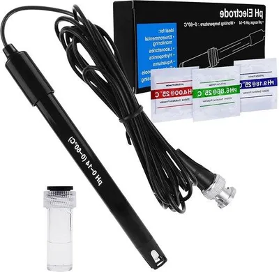Produktbild von Famanu pH-Elektrode mit Kalibrierpulver und BNC-Anschluss - 0-14 pH-Sonde mit 300 cm Kabel