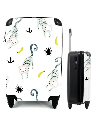 Produktbild von MuchoWow® Koffer Handgepäck Trolley Rollkoffer Kleine Reisekoffer mit 4 Rollen - Affe - Banane - Muster - Cabin Size < 55x40x23 cm & 55x40x20 cm - Fotokoffer - Kabinenkoffer - Boardgepäck - Reise-Box - Reisekoffer - Reisegepäck - Koffer mit Bild - Trolley für Kinder