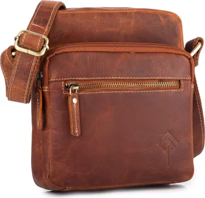 Produktbild von Jorey Herren Schultertasche Echtleder Reißverschluss 19 cm Braun