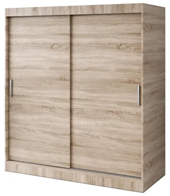 Produktbild von Schiebetürenschrank 180x200cm - Sonoma Eiche - Kleiderschrank GOLD - mit 5 Einlegeböden & 2 Kleiderstangen