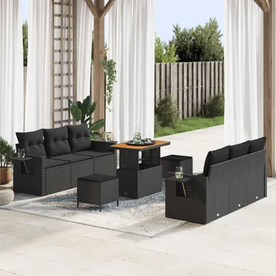 Image de vidaXL Ensemble de canapé de jardin avec coussin avec mémoire 9 pcs noir