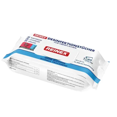 Produktbild von 3x80er Reinex Desinfektionstücher 20x20cm ohne Alkohol Schnell trocknend
