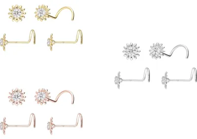 Produktbild von Nasenpiercing, Nasenstecker 14/18 Karat Gold Nasenstecker Spirale MOISSANIT + BLUME