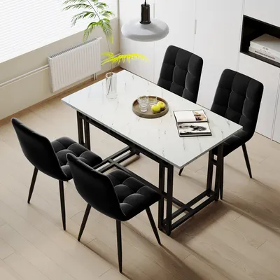Produktbild von MODFU Esstische 120x70cm und Stühle Set(5-tlg) Essgruppe Küchen Küchentisch Set Esszimmerstuhl, Samt, Schwarz
