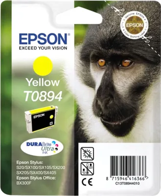 Immagine prodotto di Epson T0894 - Cartuccia d'inchiostro - 1 x giallo - confezione blister - per Stylus S21, SX100, SX105, SX115, SX200, SX215, SX400, SX405, SX415, Stylus Office BX300 (C13T08944011)