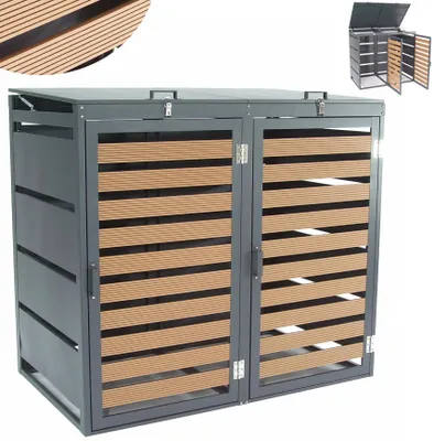Produktbild von Mülltonnenbox Mülltonnenverkleidung WPC Holzdielen 2er 240L Müllbox Mülltonne 57090