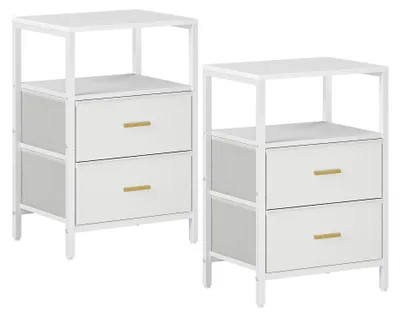 Imagen del producto de Juego de dos mesitas de noche – muebles para dormitorio – 2 cajones de almacenamiento – compartimento abierto – diseño minimalista y moderno – color blanco