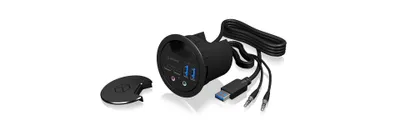 Produktbild von ICY BOX IB-HUB1403B, 4 Port USB 3.2 Gen 1 Tisch-Hub mit Type-C®, Type-A und Audio Ein-/Ausgang, Anthrazit, Kunststoff, Leistung, 69 mm, 56 mm, 69 mm