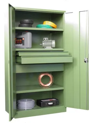 Produktbild von Schwerlastschrank - Vollblechtüren - 3 Böden - 3 Schubladen, 75/125/175 mm - 1.950x1.040x630 mm (HxBxT) - feuerrot