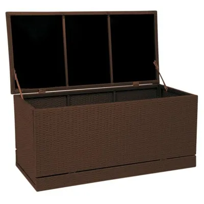Image de Coffre à coussins Coffre de jardin, poly rotin, 118x56x54cm ~ brun