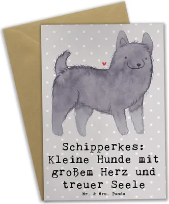Produktbild von Mr. & Mrs. Panda Grußkarte Schipperkes Herz - Grau Pastell - Geschenk, verspielter Hund, weihnachtskarten, glückwunschkarten, Hunderassen Beschreibung, verspielte Hunde