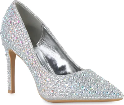 Produktbild von VAN HILL Damen High Heels Pumps Spitze Party Strass Glitzer Stiletto Schuhe 841552, Farbe: Silber, Größe: 39