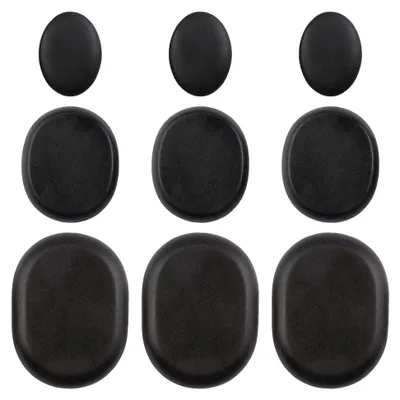 Produktbild von 9-teiliges Hot Stone Massage Set aus Basalt, inklusive 3 großen, 3 mittleren und 3 kleinen Steinen