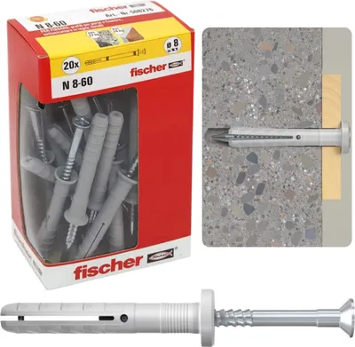 Produktbild von Fischer Schlagdübel mit Schraube 8 × 60 mm – Befestigungsset, 20 Stück