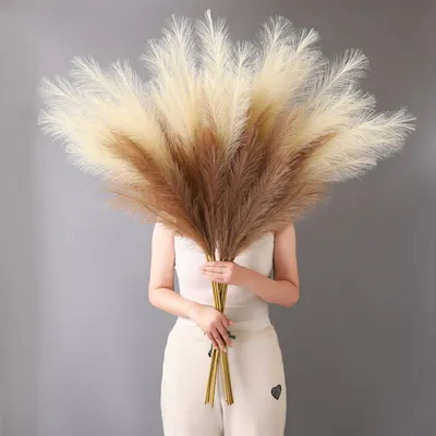Künstliches Pampasgras, 8 Stück, 113 cm, beige-braun, für Vase