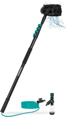 A car wash brush with a telescopic handle and accessories against a white background.