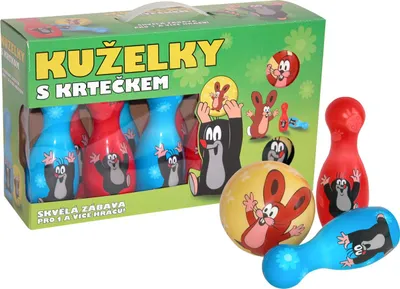 Produktbild von Kegelspiel für Kinder mit Maulwurf-Motiv, 10 Kegel 19 cm, 2 Kugeln Durchmesser 10 cm
