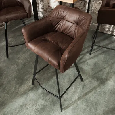 Produktbild von riess-ambiente Retro Barstuhl LOFT 100cm antik braun Barhocker mit Armlehne Barstuhl Hocker Tresenhocker Barsessel Tresenstuhl Küchenstuhl Stehhocker Stehstuhl Barmöbel Thekenstuhl